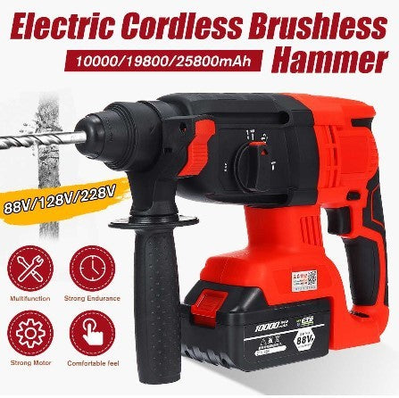 3 IN 1 Electric Brushless Hammer Cordless Power Impact Drill With Lithium Battery Power Drill Electric Drill - HundredsandBelow.com