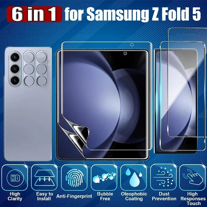 Tempered Glass for Samsung Z Fold 5 Camera Lens Front Screen Protectors Inner Hydrogel Film for Galaxy Z Fold 5 Fold5 Protector - HundredsandBelow.com
