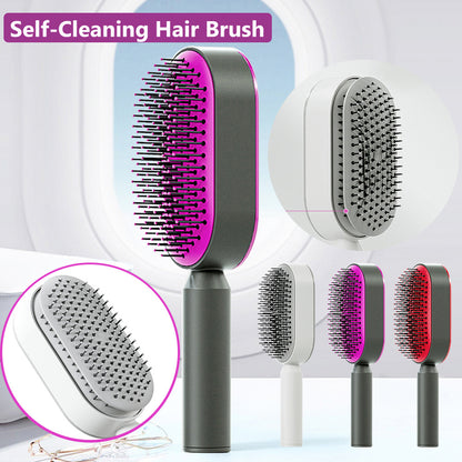 Self Cleaning Hair Brush For Women One-key Cleaning Hair Loss Airbag Massage Scalp Comb Anti-Static Hairbrush - HundredsandBelow.com